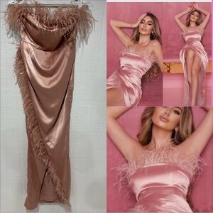 NWT Blithe strapless feather formal gown blush pink size M